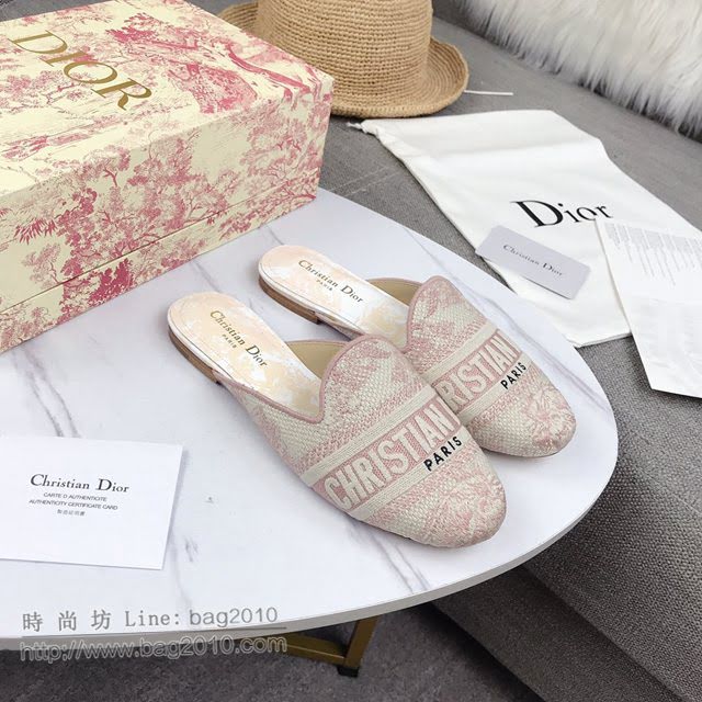 DIOR女鞋 迪奧BABY-D圓頭拖鞋 Dior帆布電腦刺繡平底鞋  naq1351